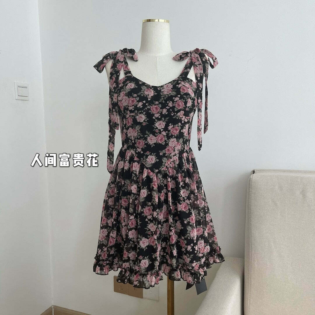 Y2K Floral Mini Dress - Soft Girl Aesthetic, 90s Grunge, Summer Y2K Outfits, Retro Style