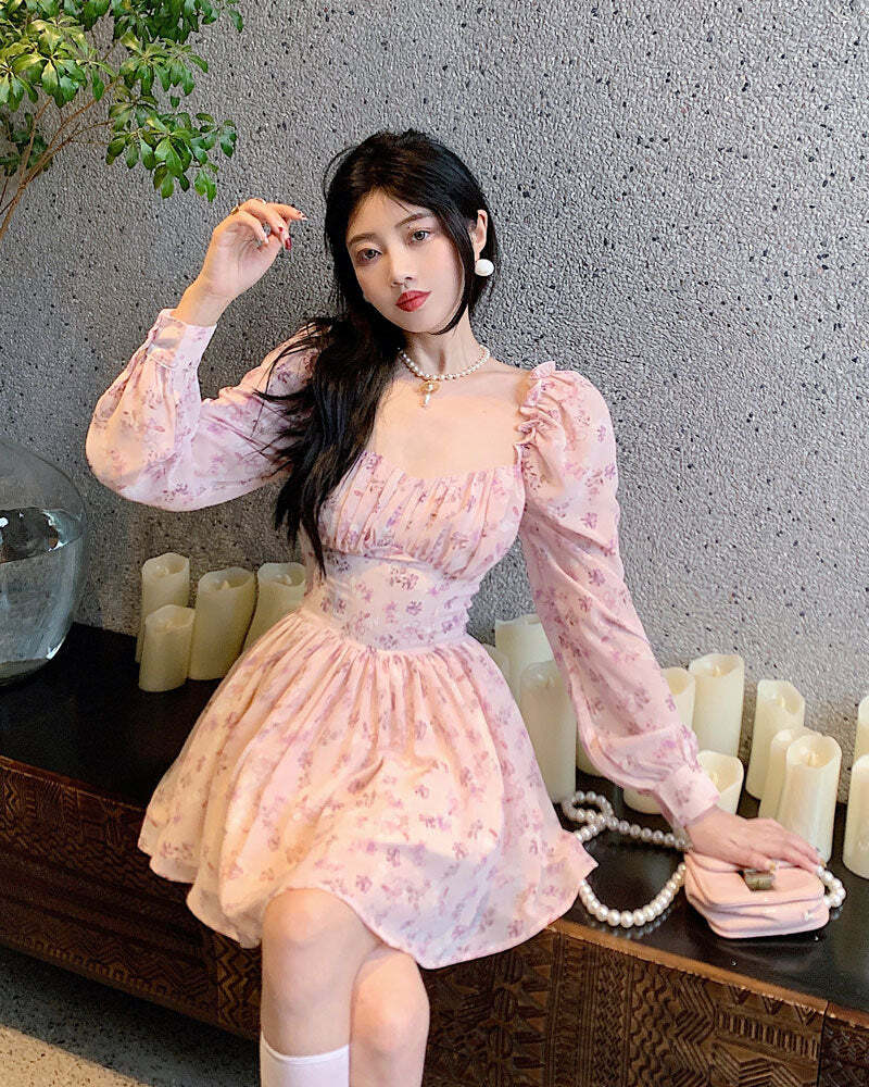 Y2K Floral Mini Dress - Soft Girl Vintage 90s Grunge Summer Outfit, Retro Y2K Fashion