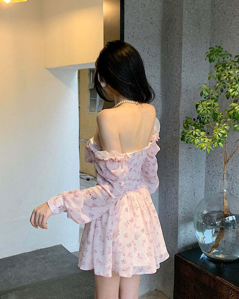 Y2K Floral Mini Dress - Soft Girl Vintage 90s Grunge Summer Outfit, Retro Y2K Fashion