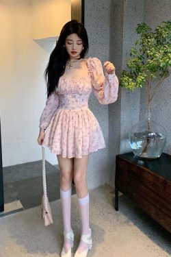 Y2K Floral Mini Dress - Soft Girl Vintage 90s Grunge Summer Outfit, Retro Y2K Fashion