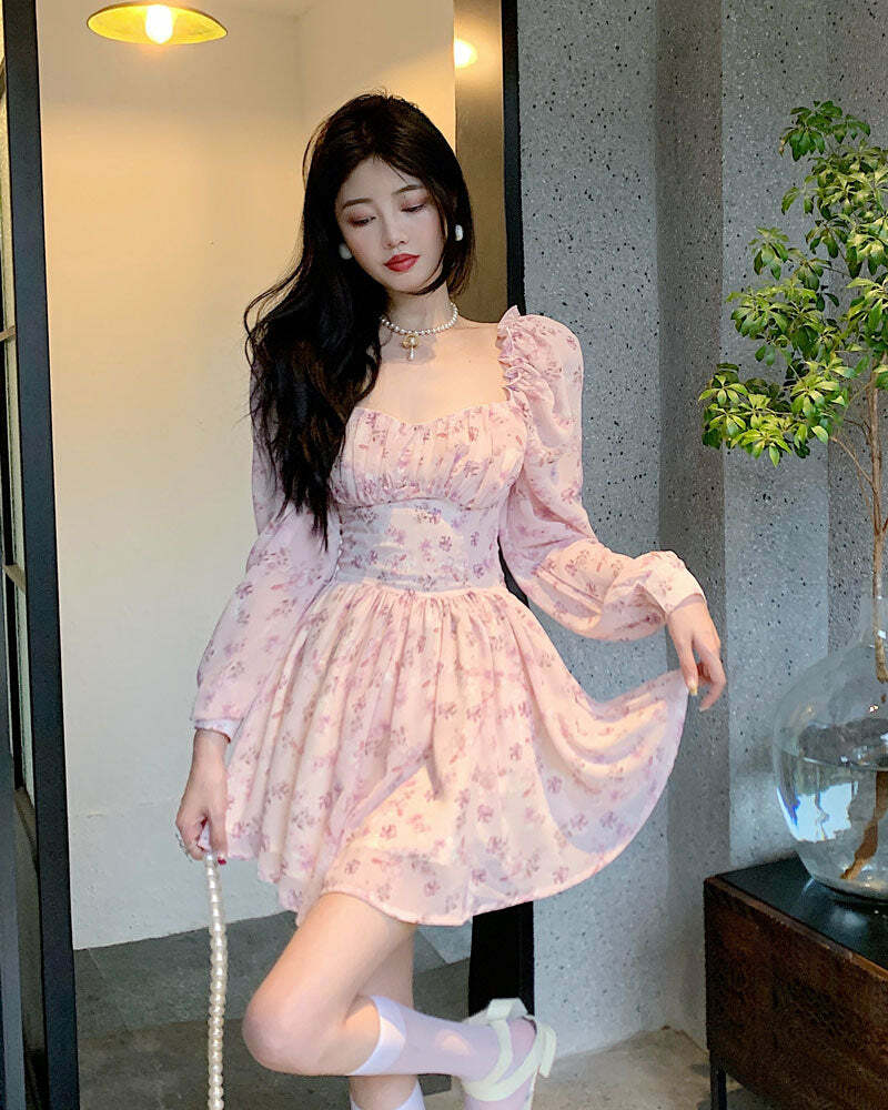 Y2K Floral Mini Dress - Soft Girl Vintage 90s Grunge Summer Outfit, Retro Y2K Fashion