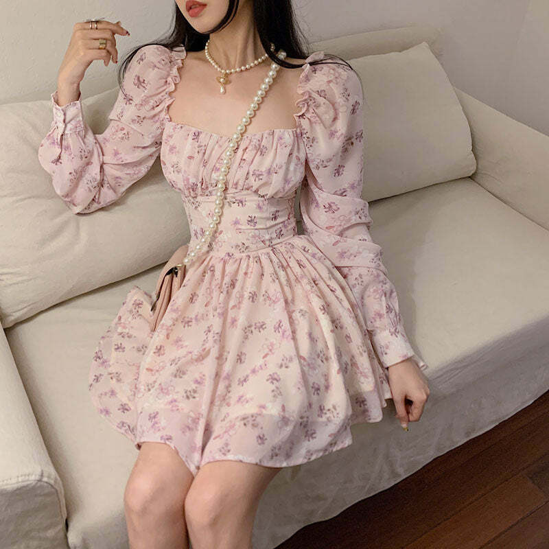 Y2K Floral Mini Dress - Soft Girl Vintage 90s Grunge Summer Outfit, Retro Y2K Fashion