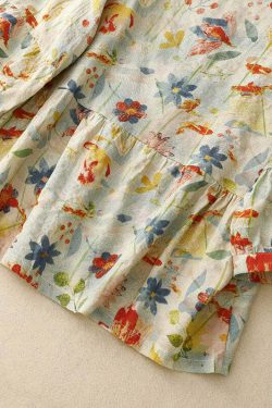 Y2K Floral Patchwork Linen T-Shirt - Retro 90s Grunge Summer Outfit, Y2K Fashion Top