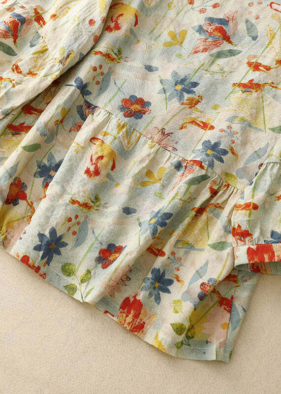 Y2K Floral Patchwork Linen T-Shirt - Retro 90s Grunge Summer Outfit, Y2K Fashion Top