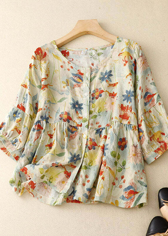 Y2K Floral Patchwork Linen T-Shirt - Retro 90s Grunge Summer Outfit, Y2K Fashion Top