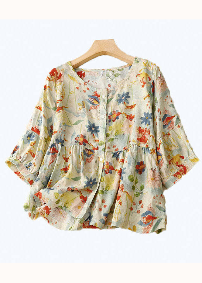 Y2K Floral Patchwork Linen T-Shirt - Retro 90s Grunge Summer Outfit, Y2K Fashion Top