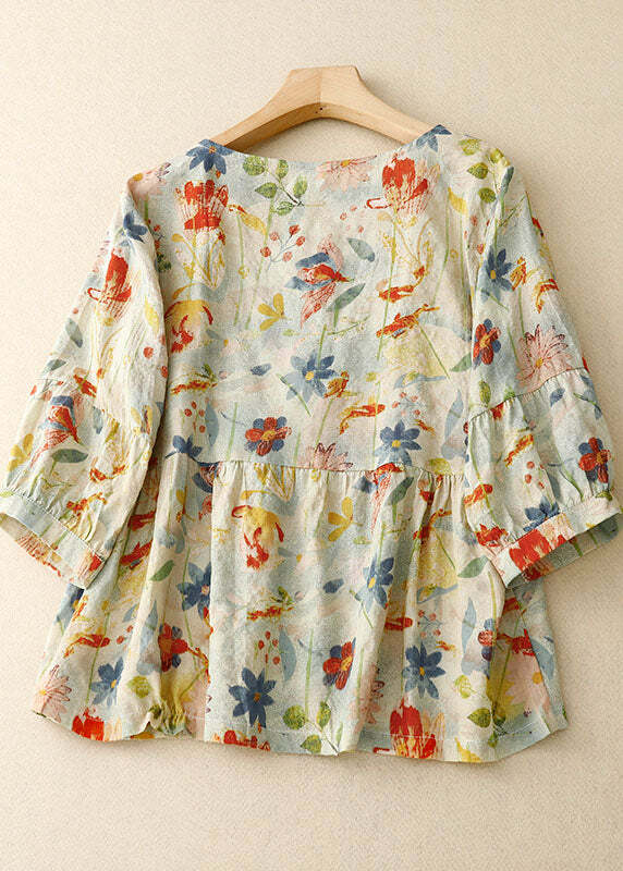Y2K Floral Patchwork Linen T-Shirt - Retro 90s Grunge Summer Outfit, Y2K Fashion Top