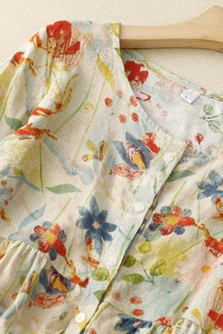 Y2K Floral Patchwork Linen T-Shirt - Retro 90s Grunge Summer Outfit, Y2K Fashion Top