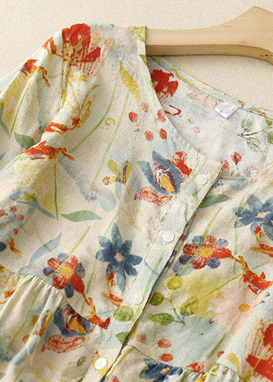 Y2K Floral Patchwork Linen T-Shirt - Retro 90s Grunge Summer Outfit, Y2K Fashion Top