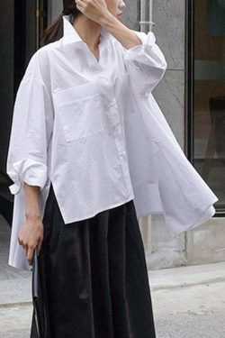 Y2K Floral Peter Pan Collar Cotton Shirt - Retro 90s Grunge Long Sleeve with Button Pockets