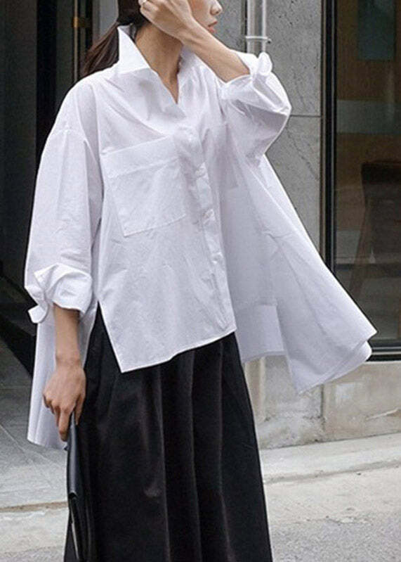 Y2K Floral Peter Pan Collar Cotton Shirt - Retro 90s Grunge Long Sleeve with Button Pockets