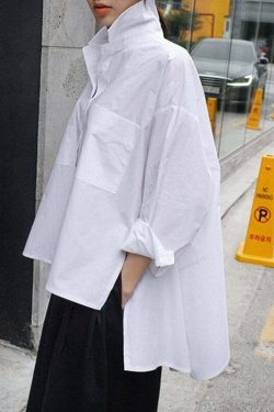 Y2K Floral Peter Pan Collar Cotton Shirt - Retro 90s Grunge Long Sleeve with Button Pockets