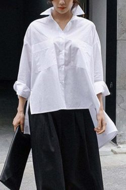 Y2K Floral Peter Pan Collar Cotton Shirt - Retro 90s Grunge Long Sleeve with Button Pockets