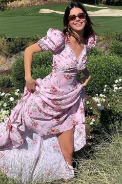 Y2K Floral Pink Maxi Dress - Retro 90s Grunge, Summer Cottagecore, Pastel Goth Outfit