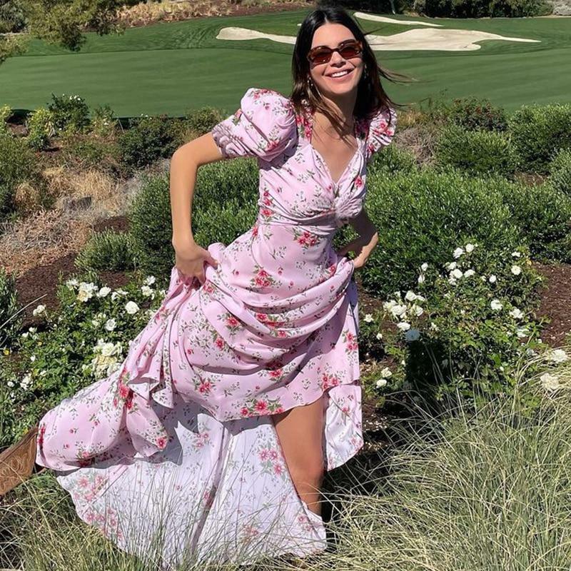 Y2K Floral Pink Maxi Dress - Retro 90s Grunge, Summer Cottagecore, Pastel Goth Outfit