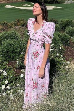 Y2K Floral Pink Maxi Dress - Retro 90s Grunge, Summer Cottagecore, Pastel Goth Outfit