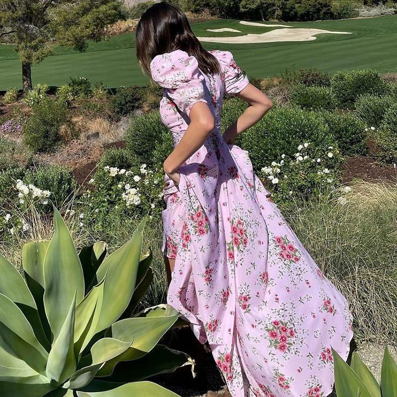 Y2K Floral Pink Maxi Dress - Retro 90s Grunge, Summer Cottagecore, Pastel Goth Outfit