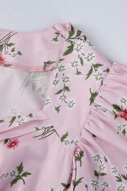 Y2K Floral Pink Maxi Dress - Retro 90s Grunge, Summer Cottagecore, Pastel Goth Outfit