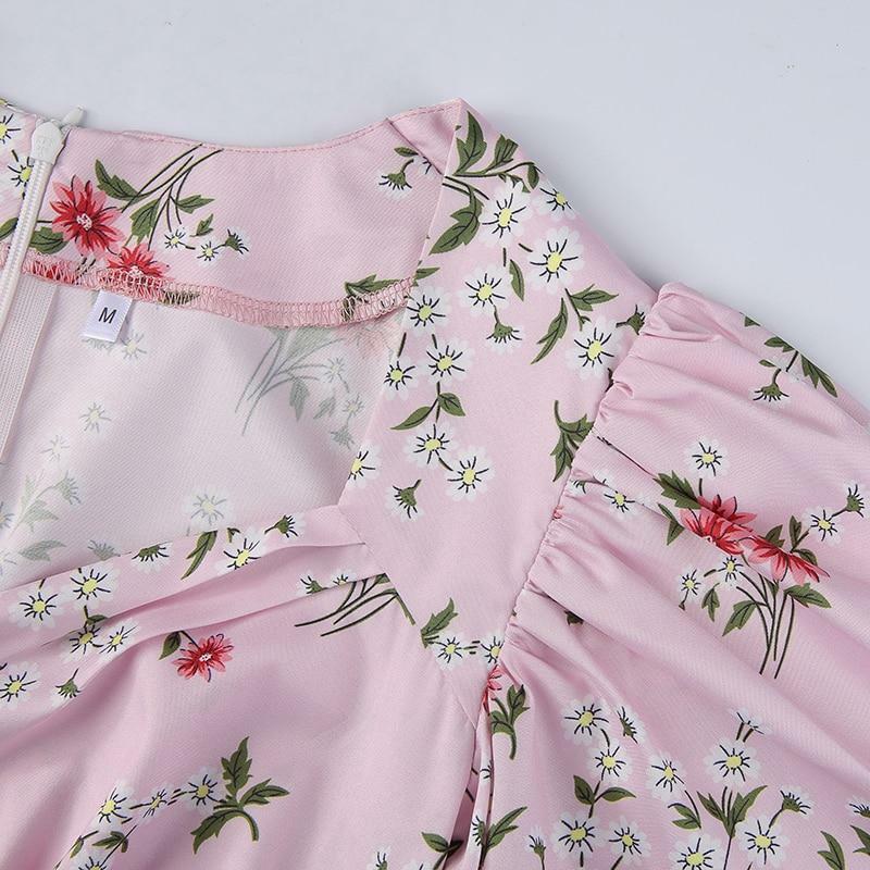 Y2K Floral Pink Maxi Dress - Retro 90s Grunge, Summer Cottagecore, Pastel Goth Outfit