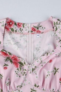 Y2K Floral Pink Maxi Dress - Retro 90s Grunge, Summer Cottagecore, Pastel Goth Outfit