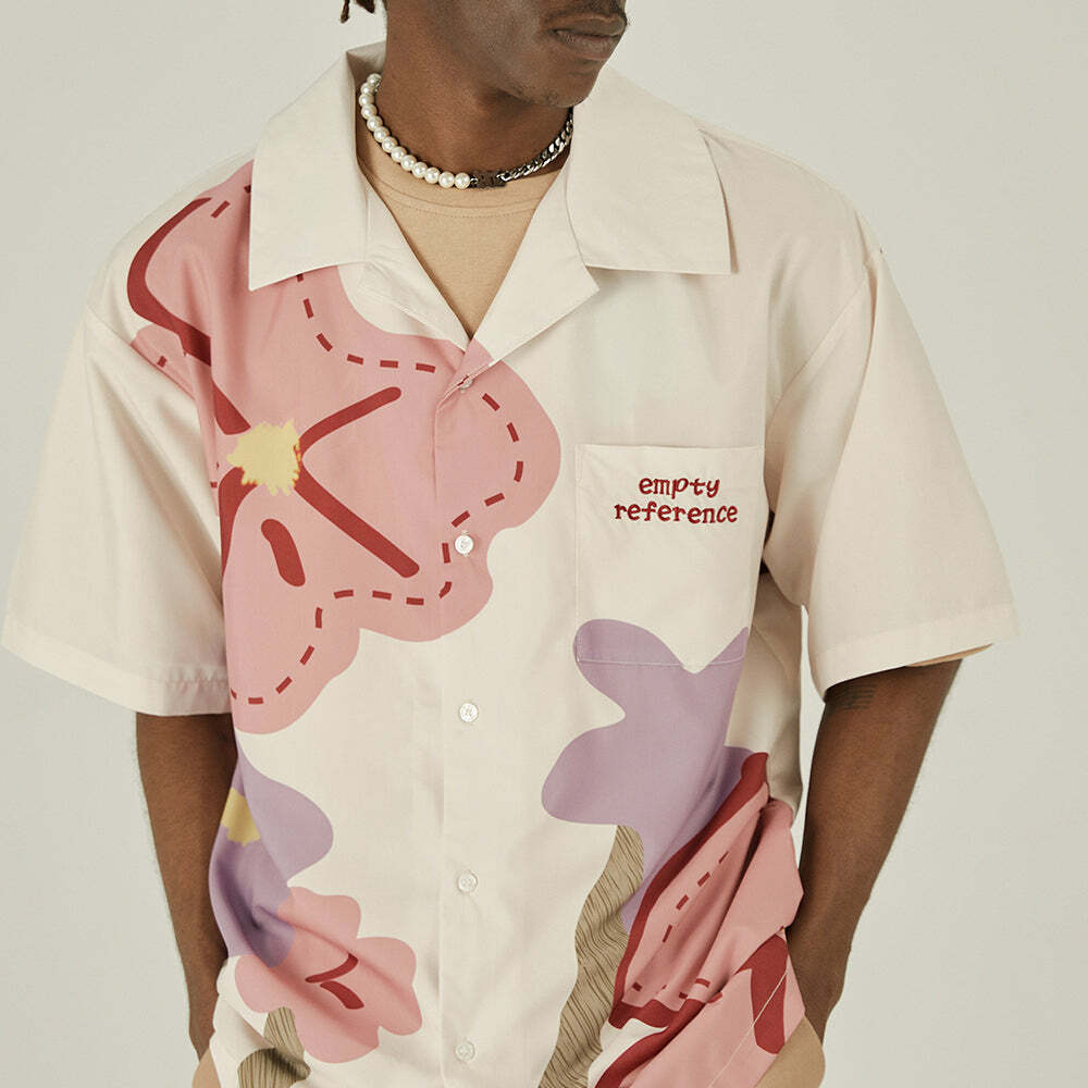 Y2K Floral Print Button-Up Shirt - Retro 90s Grunge Summer Outfit, Y2K Fashion Top