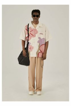 Y2K Floral Print Button-Up Shirt - Retro 90s Grunge Summer Outfit, Y2K Fashion Top