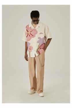 Y2K Floral Print Button-Up Shirt - Retro 90s Grunge Summer Outfit, Y2K Fashion Top
