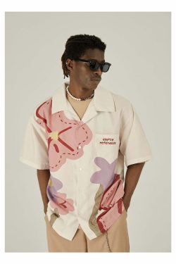 Y2K Floral Print Button-Up Shirt - Retro 90s Grunge Summer Outfit, Y2K Fashion Top