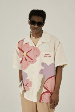 Y2K Floral Print Button-Up Shirt - Retro 90s Grunge Summer Outfit, Y2K Fashion Top