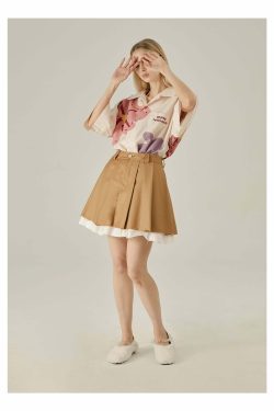 Y2K Floral Print Button-Up Shirt - Retro 90s Grunge Summer Outfit, Y2K Fashion Top