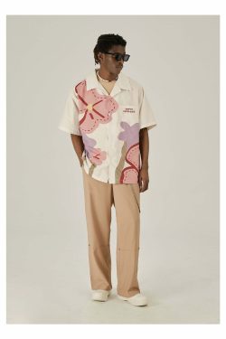 Y2K Floral Print Button-Up Shirt - Retro 90s Grunge Summer Outfit, Y2K Fashion Top