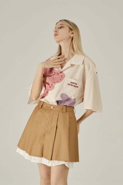 Y2K Floral Print Button-Up Shirt - Retro 90s Grunge Summer Outfit, Y2K Fashion Top