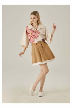 Y2K Floral Print Button-Up Shirt - Retro 90s Grunge Summer Outfit, Y2K Fashion Top