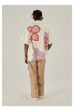 Y2K Floral Print Button-Up Shirt - Retro 90s Grunge Summer Outfit, Y2K Fashion Top
