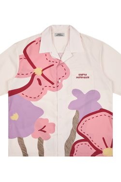 Y2K Floral Print Button-Up Shirt - Retro 90s Grunge Summer Outfit, Y2K Fashion Top