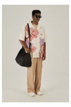 Y2K Floral Print Button-Up Shirt - Retro 90s Grunge Summer Outfit, Y2K Fashion Top