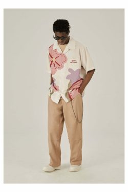 Y2K Floral Print Button-Up Shirt - Retro 90s Grunge Summer Outfit, Y2K Fashion Top