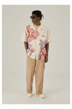 Y2K Floral Print Button-Up Shirt - Retro 90s Grunge Summer Outfit, Y2K Fashion Top