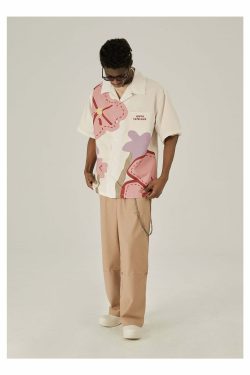 Y2K Floral Print Button-Up Shirt - Retro 90s Grunge Summer Outfit, Y2K Fashion Top