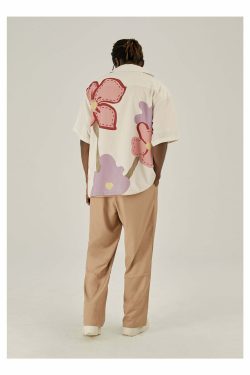 Y2K Floral Print Button-Up Shirt - Retro 90s Grunge Summer Outfit, Y2K Fashion Top