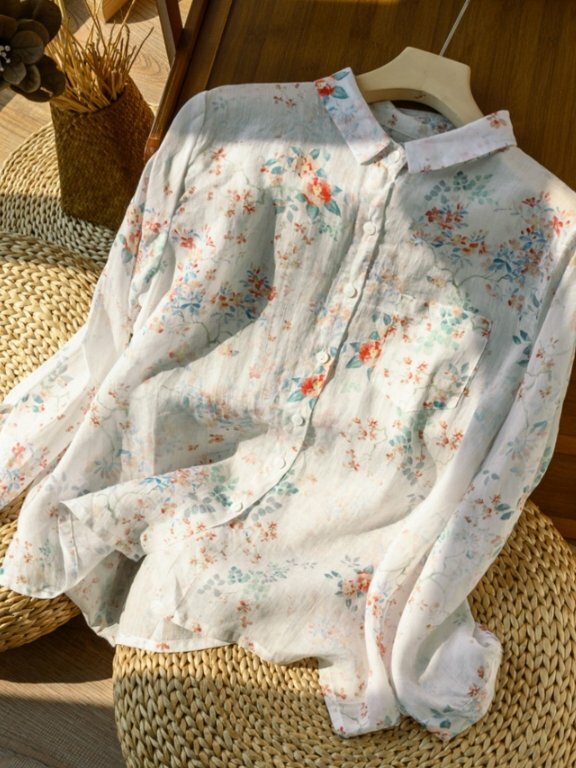 Y2K Floral Print Long Sleeve Button Down Shirt - Retro 90s Grunge Summer Outfit