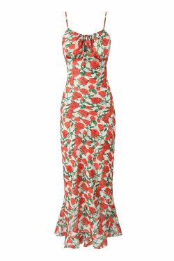 Y2K Floral Print Mesh Maxi Dress - Retro 90s Grunge Summer Outfit, Pastel Goth Style