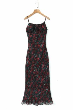 Y2K Floral Print Mesh Maxi Dress - Retro 90s Grunge Summer Outfit, Pastel Goth Style