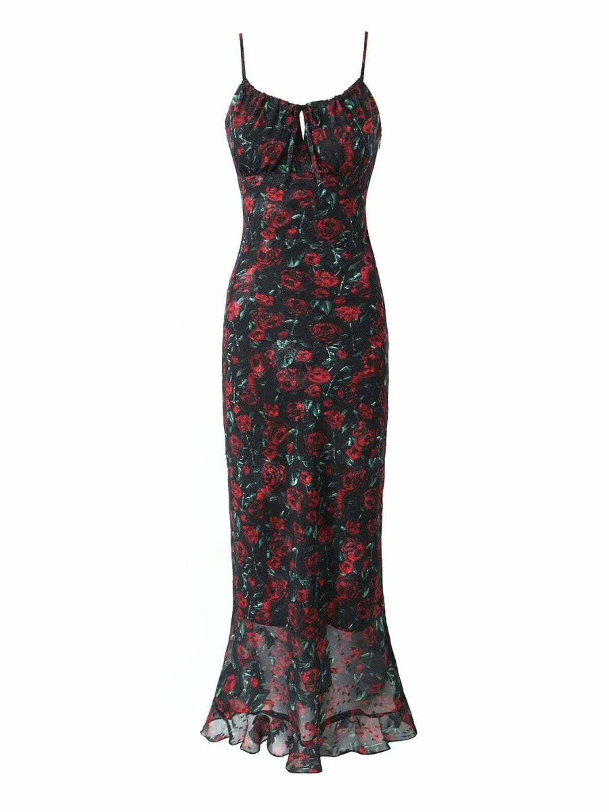 Y2K Floral Print Mesh Maxi Dress - Retro 90s Grunge Summer Outfit, Pastel Goth Style