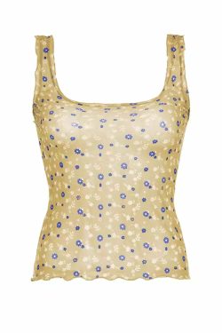 Y2K Floral Print Mesh Tank Top - Retro 90s Grunge Summer Outfit, Baby Tees, Y2K Fashion