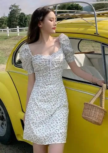 Y2K Floral Print Square-Neck Chiffon Dress - 90s Grunge Summer Outfit, Retro Style