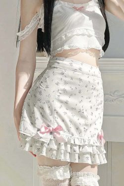 Y2K Floral Ruffle Mini Skirt - 90s Grunge, Retro Summer Outfit, Pastel Goth, Y2K Party Look