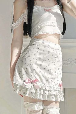 Y2K Floral Ruffle Mini Skirt - 90s Grunge, Retro Summer Outfit, Pastel Goth, Y2K Party Look
