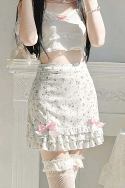 Y2K Floral Ruffle Mini Skirt - 90s Grunge, Retro Summer Outfit, Pastel Goth, Y2K Party Look