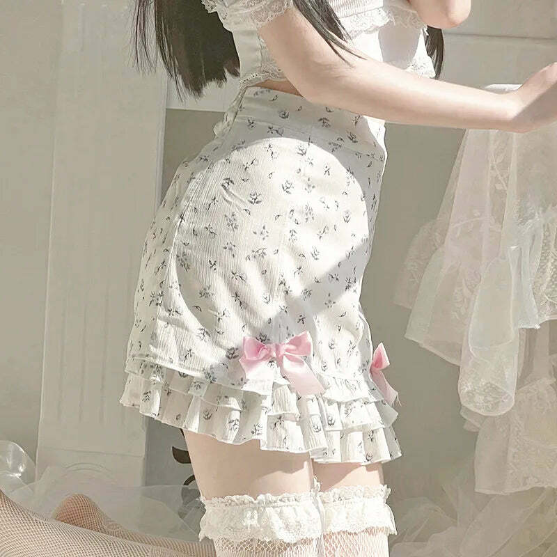 Y2K Floral Ruffle Mini Skirt - 90s Grunge, Retro Summer Outfit, Pastel Goth, Y2K Party Look